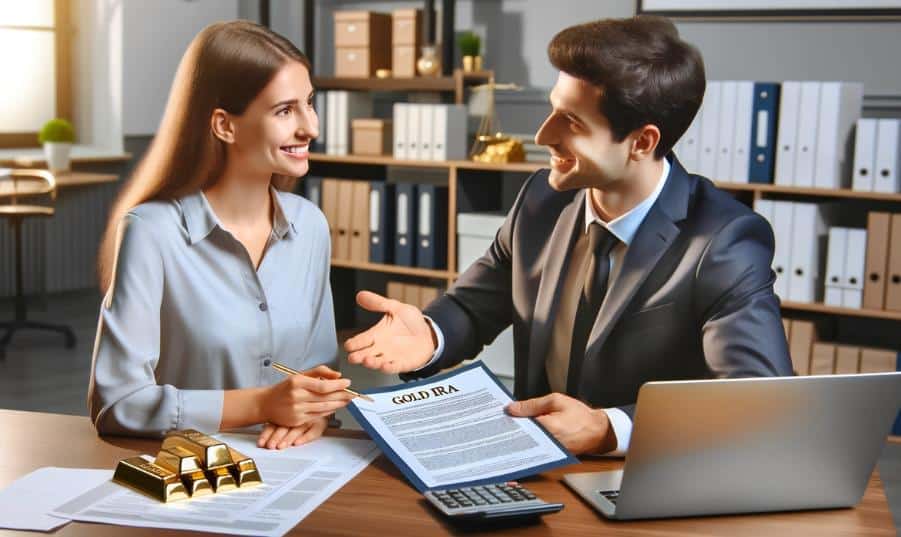 A gold IRA customer support agent working with a customer to address a complaint.