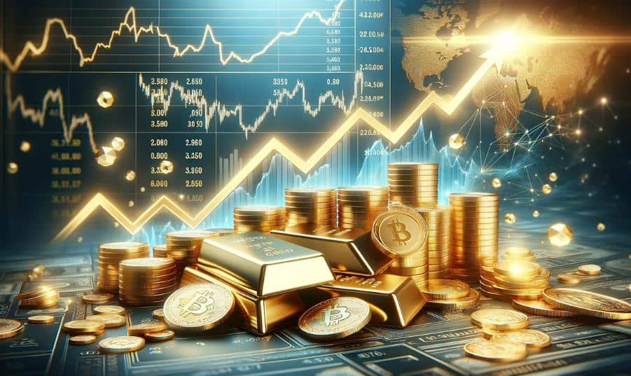 a gold IRA investing chart surrounded by gold bars and coins